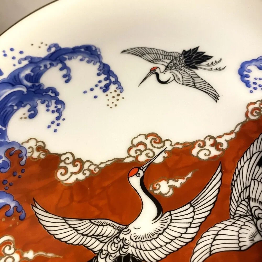 #8196 TAKAHASHI SHOKAI JAPAN RED AND BLUE OCEAN WAVES 8 IN PLATE